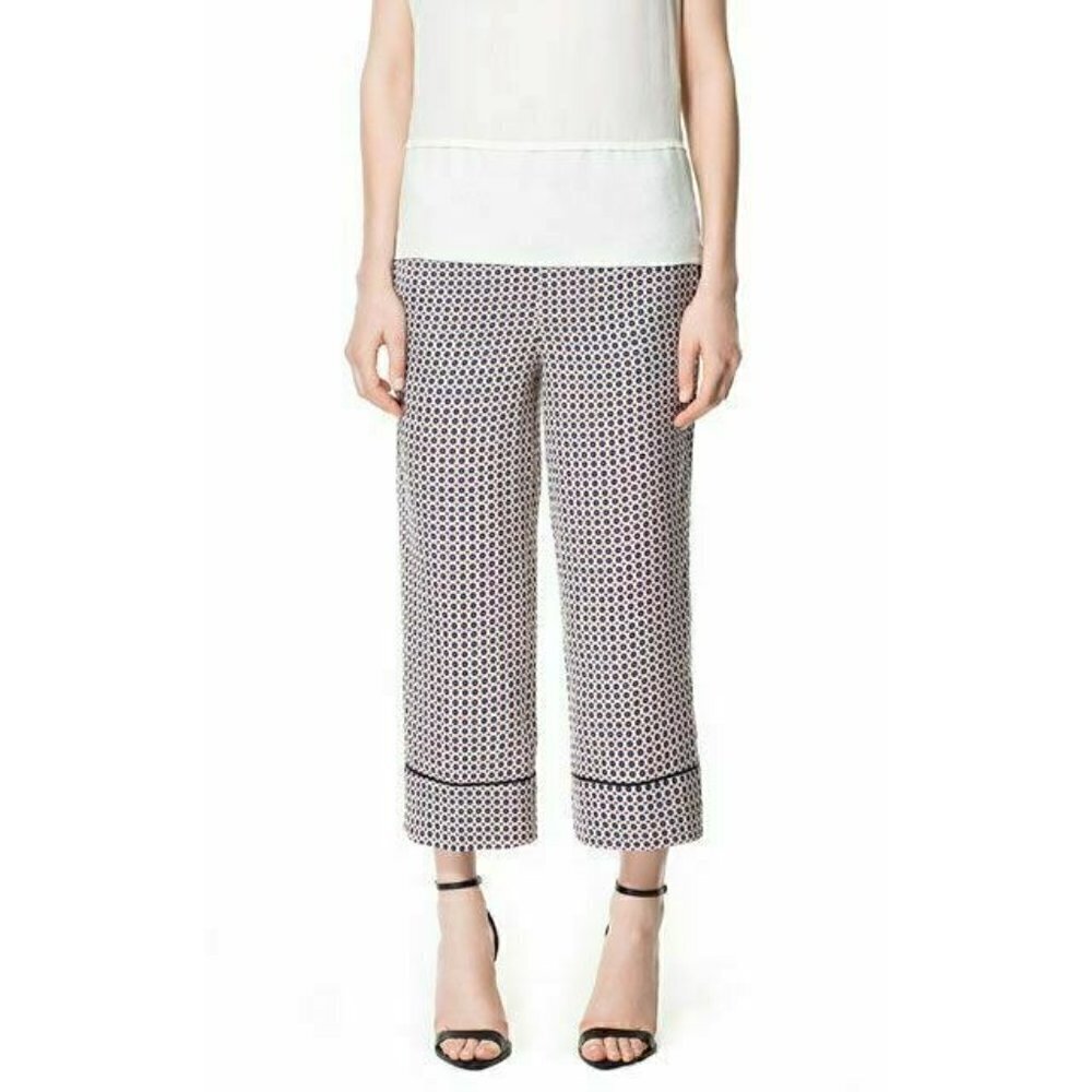 Zara Woman Printed Trousers Elastic Waist Pants XS - Picture 2 of 10